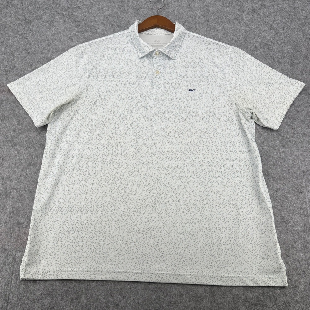 Vineyard Vines Performance Golf Polo Shirt Mens XL White Blue Golf Club Print